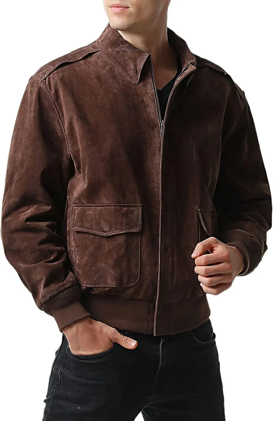 Landing Leathers Men Air Force A-2 Suede Leather Flight Bomber Jacket (Also available in Big & Tall)