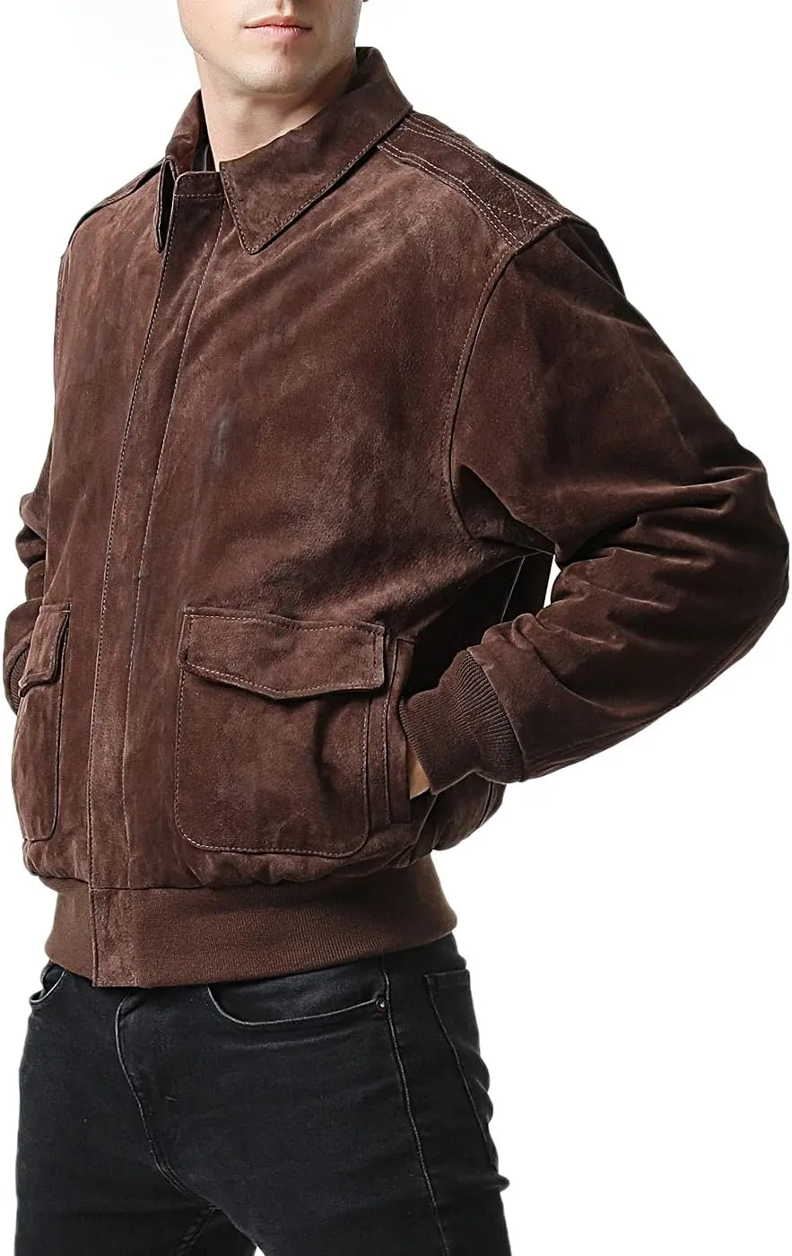 Landing Leathers Men Air Force A-2 Suede Leather Flight Bomber Jacket (Also available in Big & Tall)