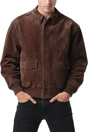 Landing Leathers Men Air Force A-2 Suede Leather Flight Bomber Jacket (Also available in Big & Tall)