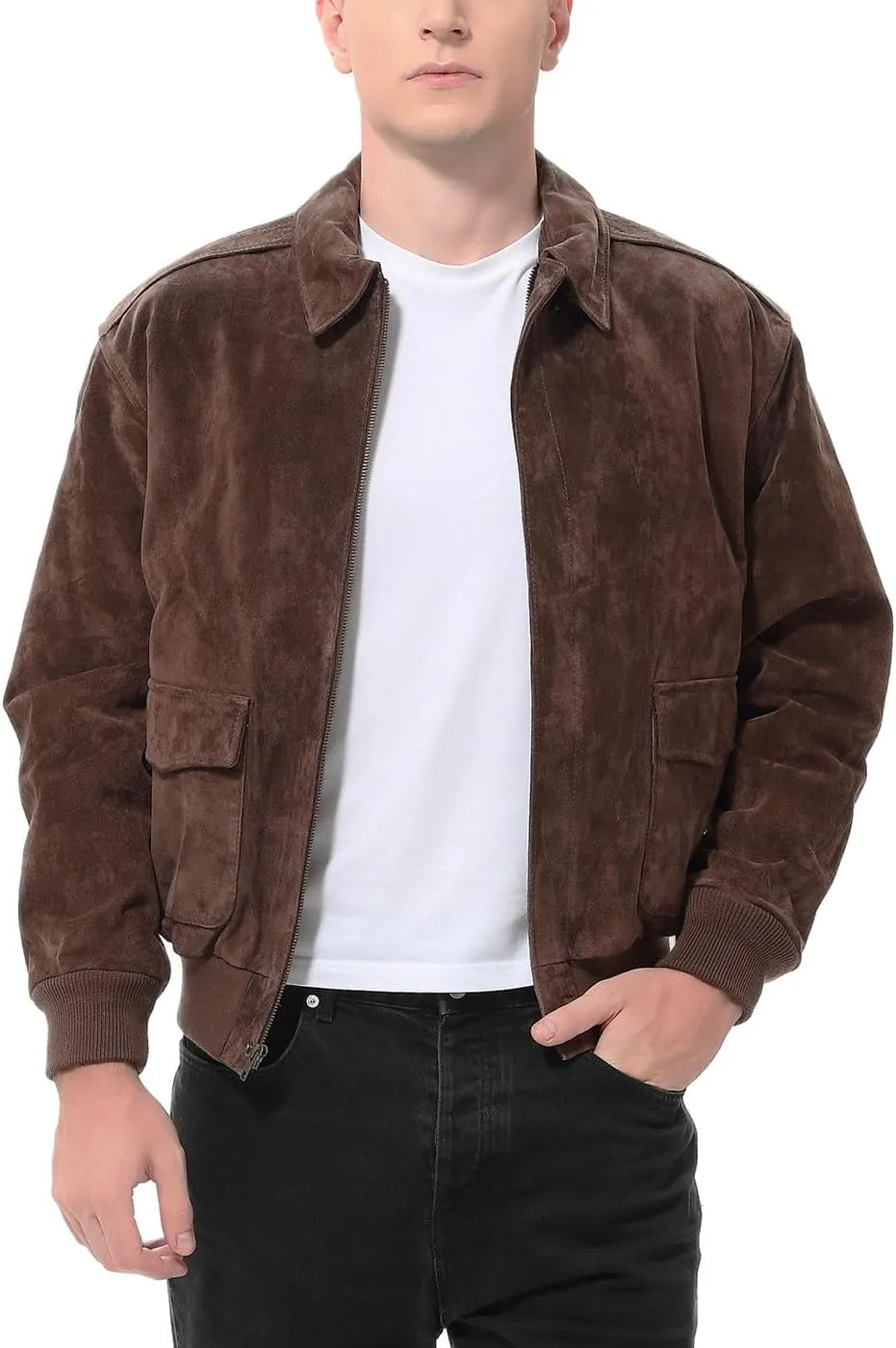 Landing Leathers Men Air Force A-2 Suede Leather Flight Bomber Jacket (Also available in Big & Tall)