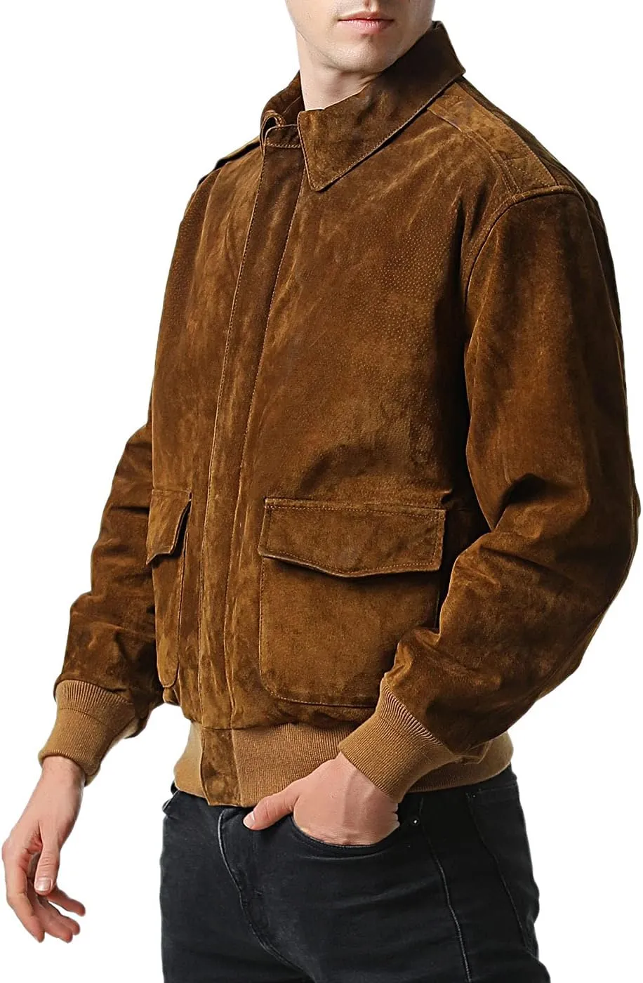 Landing Leathers Men Air Force A-2 Suede Leather Flight Bomber Jacket (Also available in Big & Tall)
