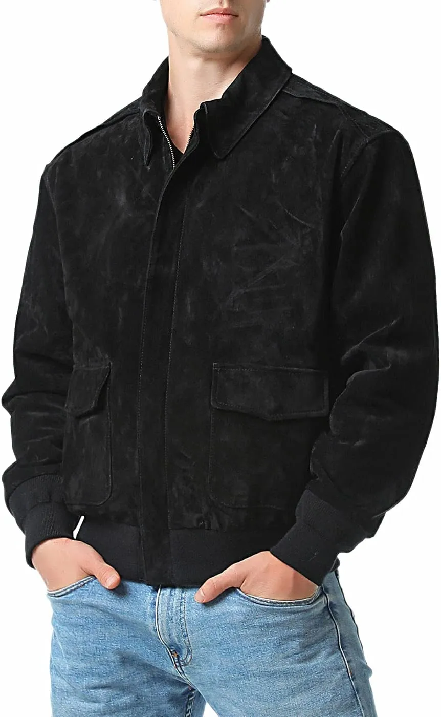 Landing Leathers Men Air Force A-2 Suede Leather Flight Bomber Jacket (Also available in Big & Tall)