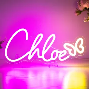 Large Chloe LED Name Neon Sign, Cute Pink Decoration Light for Bedroom, Kids Room, Living Room, Birthday Party Decoration, Neon Sign Name Gift, Birthday Name Decor for Girl, Size 14 * 6.7inches
