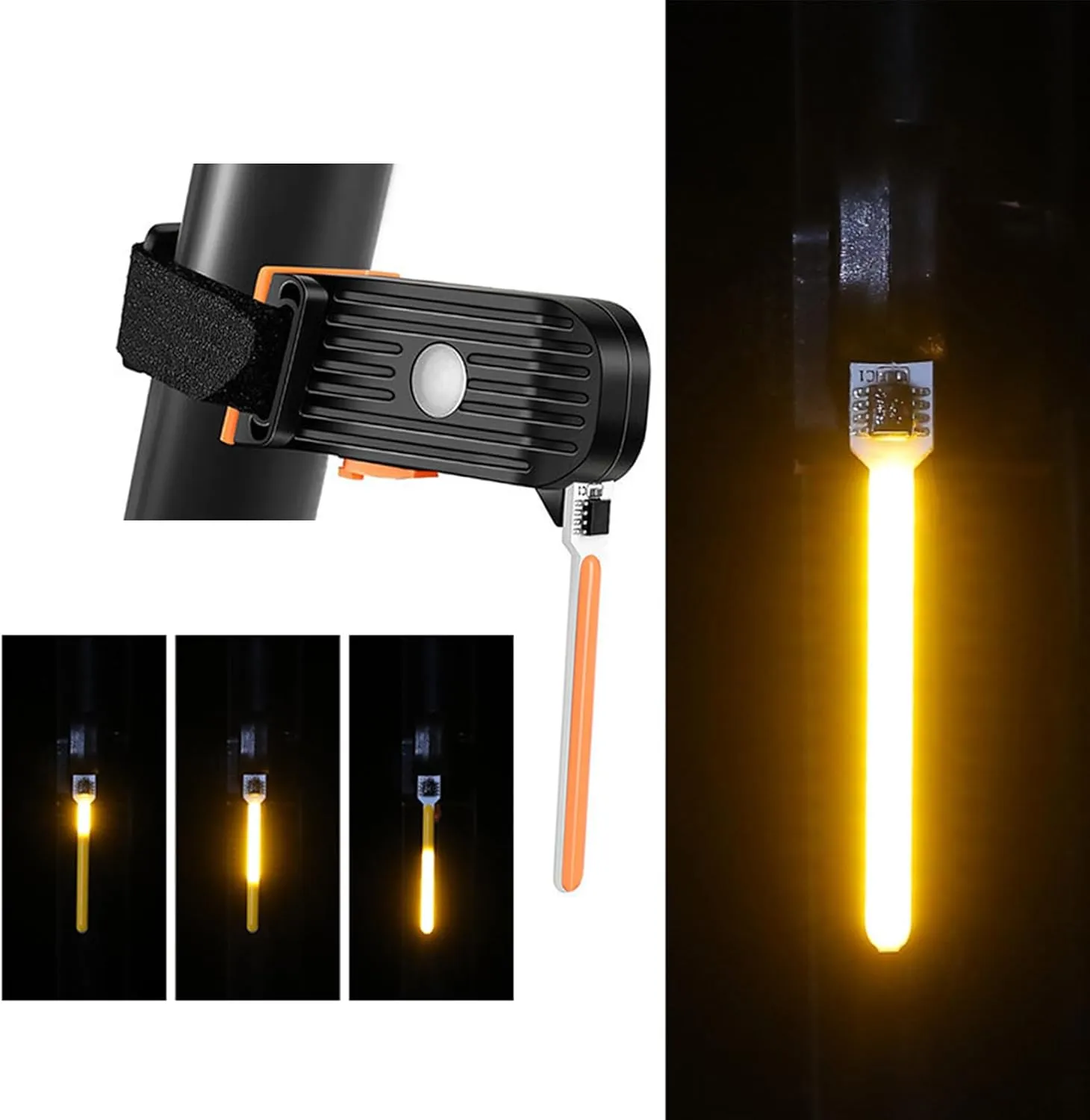 LED Bike Tail Light, Orange Light Flow Tail Light, Bicycle Warning Tail Light, 5 Modes, USB Rechargeable, Waterproof, Cycling Tail Light for Any Type of Seat Post