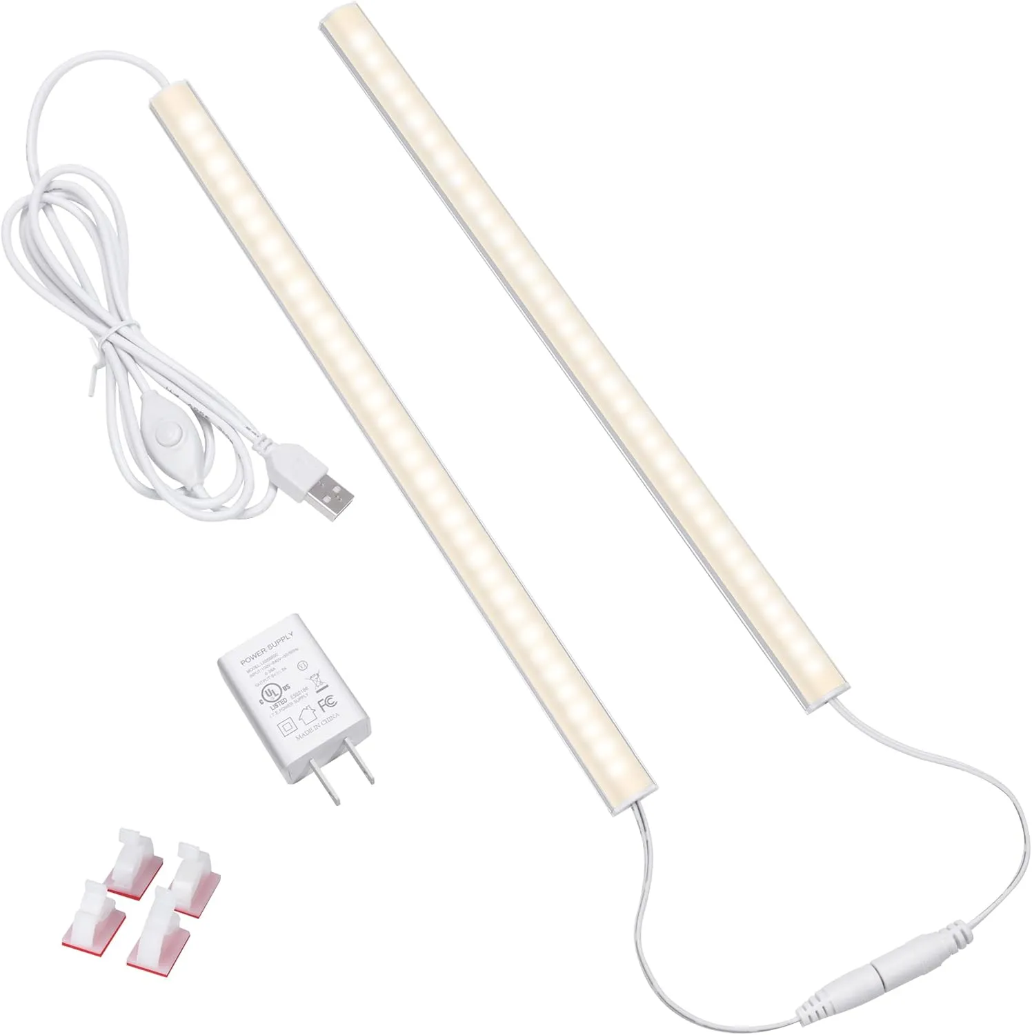 LED Under Cabinet Lighting, 2pcs x 12 Inch Dimmable, USB Plug-in Under Counter Lights with Memory Function, Natural White 4000K