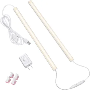 LED Under Cabinet Lighting, 2pcs x 12 Inch Dimmable, USB Plug-in Under Counter Lights with Memory Function, Natural White 4000K