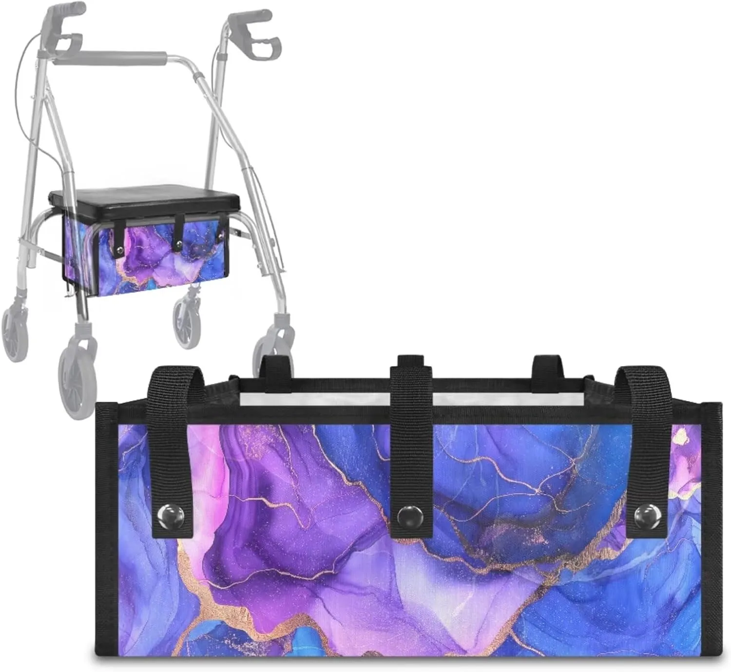 LedBack Walker Accessories Sets Wheelchair Bag for Seniors Rollator Walker Rollator Covers Purple Marble Print Walker Seat and Backrest Covers, Easy to Install