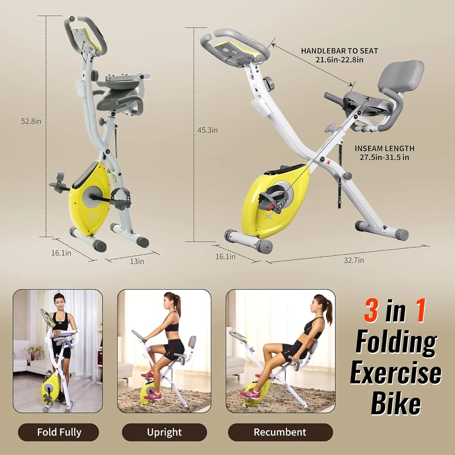 leikefitness LEIKE X Bike Ultra-Quiet Folding Exercise Bike, Magnetic Upright Bicycle with Heart Rate,LCD Monitor and easy to assemble