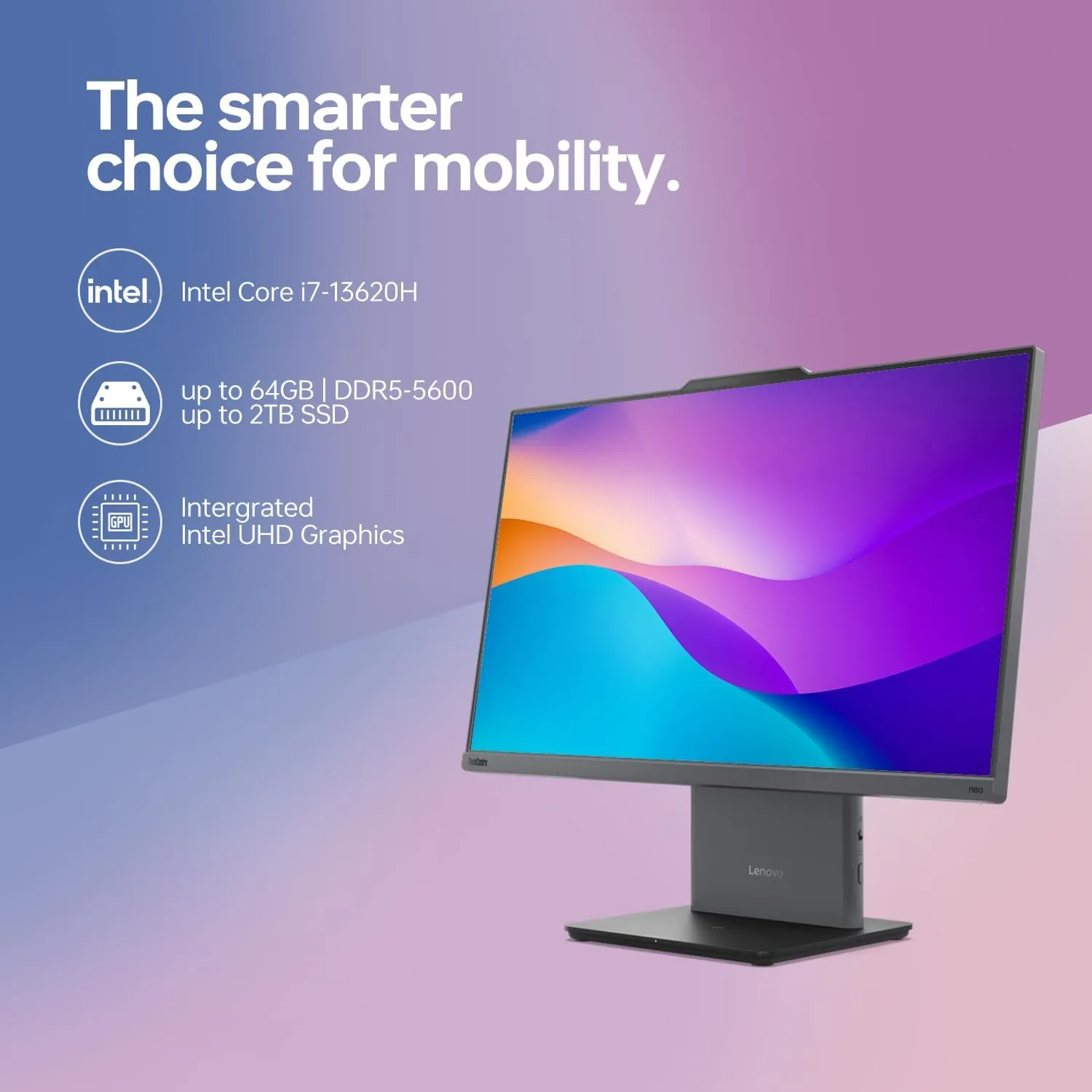 Lenovo ThinkCentre All-in-One Desktop Computer, 23.8” FHD Micro-Edge Display, 13th Gen Intel i7-13620H, 32GB DDR5 SODIMM, 1TB SSD, Webcam, HDMI, RJ-45, Wired Keyboard & Mouse, Wi-Fi 6, Windows 11 Pro