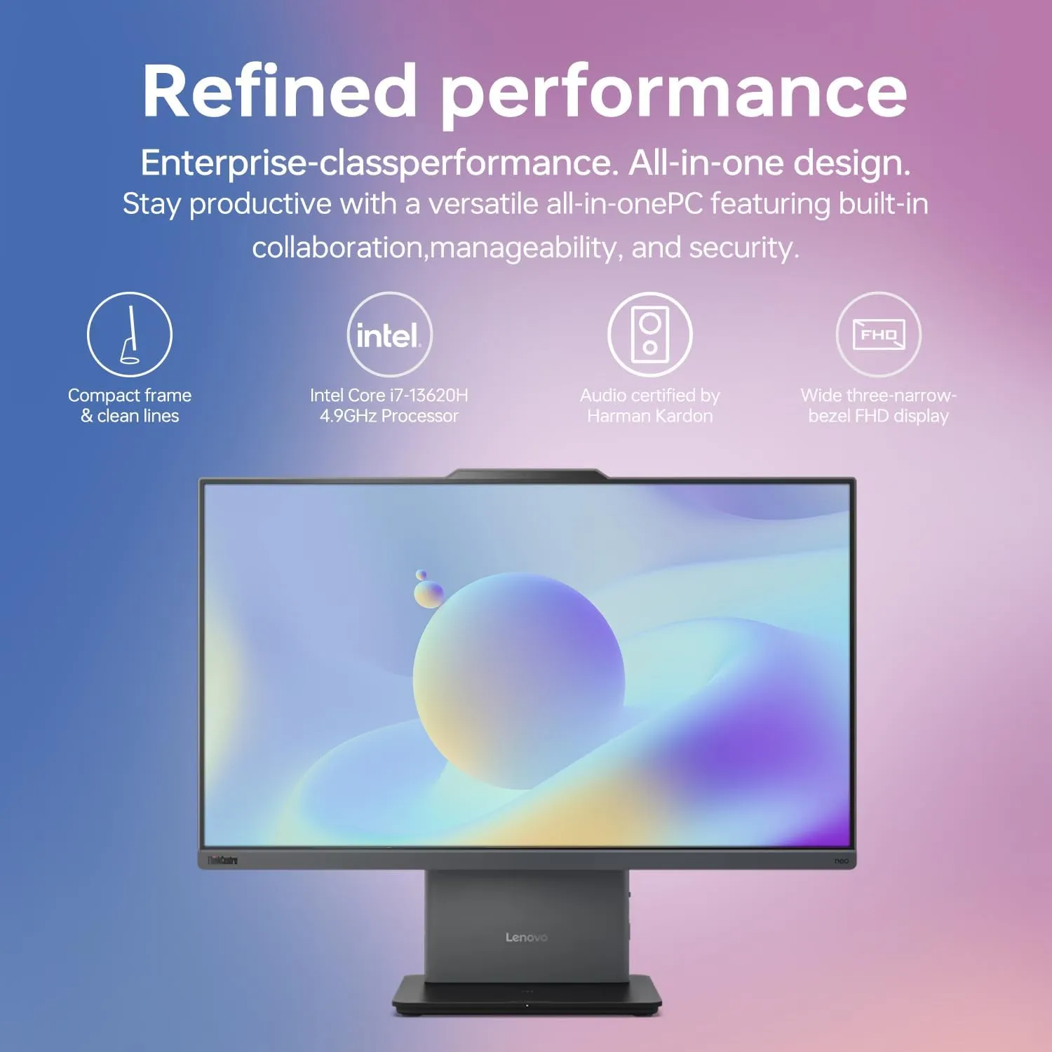Lenovo ThinkCentre All-in-One Desktop Computer, 23.8” FHD Micro-Edge Display, 13th Gen Intel i7-13620H, 32GB DDR5 SODIMM, 1TB SSD, Webcam, HDMI, RJ-45, Wired Keyboard & Mouse, Wi-Fi 6, Windows 11 Pro