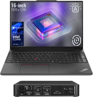 Lenovo ThinkPad E16 AI-Optimized Business Laptop, 16" FHD , Intel Core Ultra 7 155U, 64GB DDR5 RAM, 2TB SSD, Fingerprint, Backlit, HDMI, Wi-Fi 6, Windows 11 Pro, Bundle with Targus Docking Station