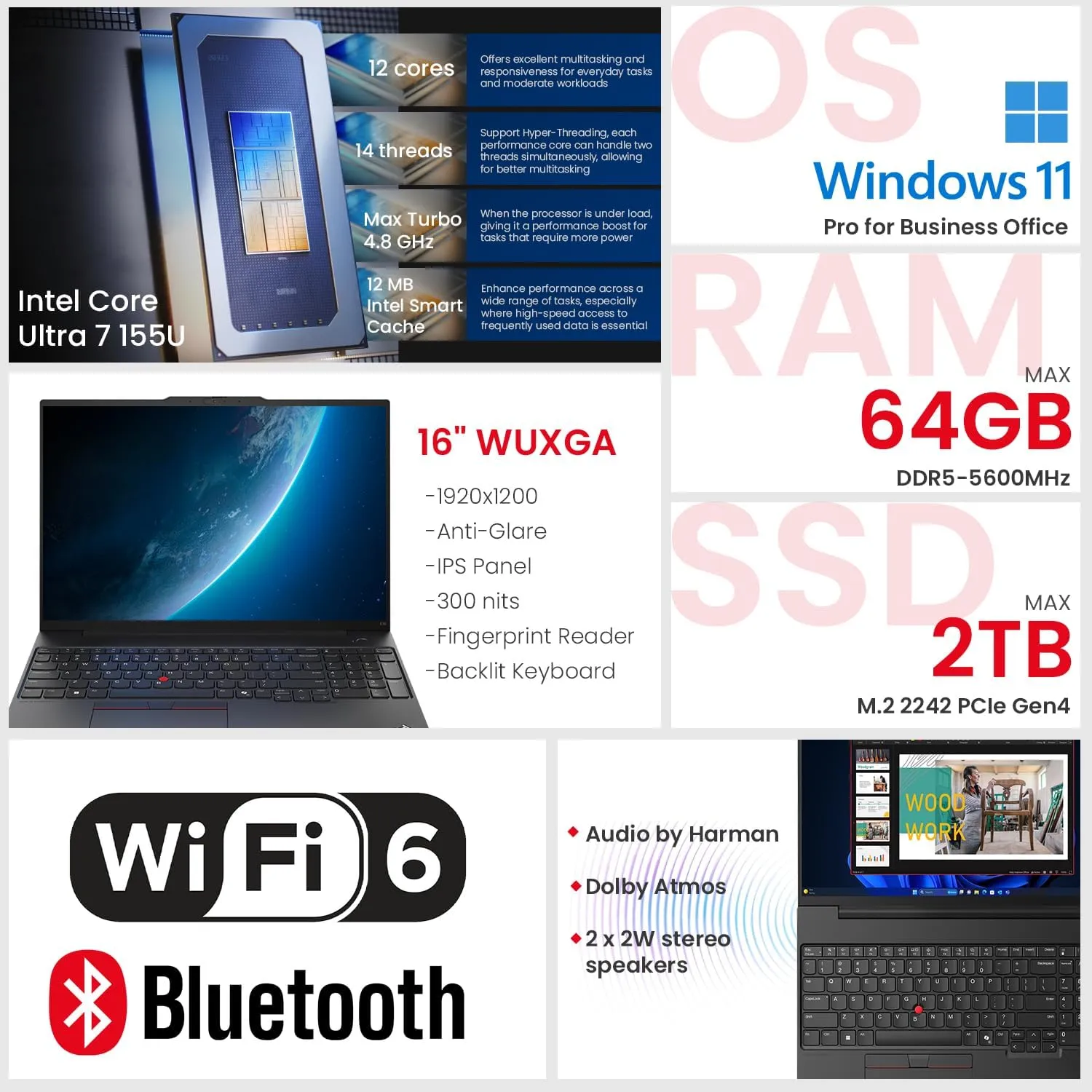 Lenovo ThinkPad E16 AI-Optimized Business Laptop, 16" FHD , Intel Core Ultra 7 155U, 64GB DDR5 RAM, 2TB SSD, Fingerprint, Backlit, HDMI, Wi-Fi 6, Windows 11 Pro, Bundle with Targus Docking Station