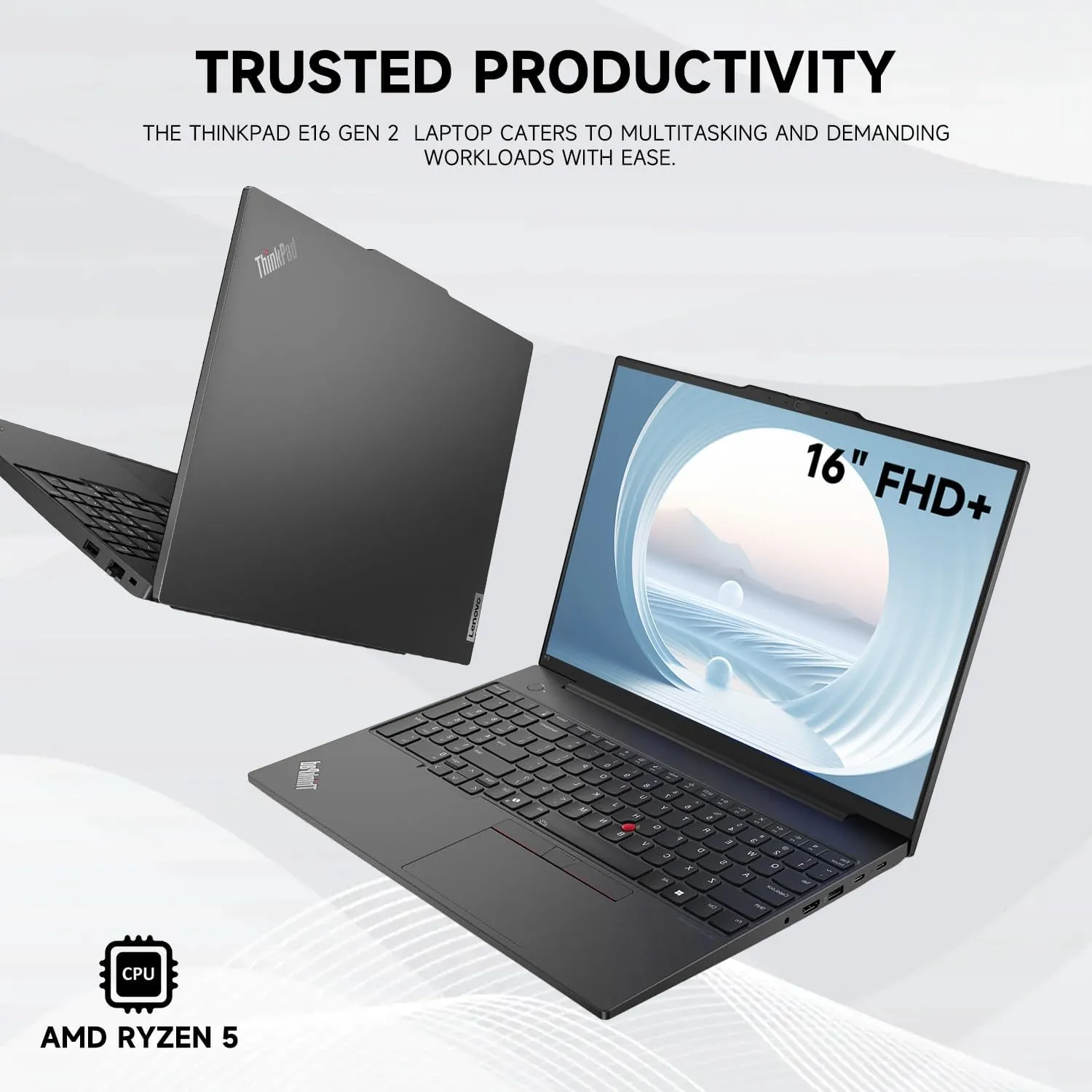 Lenovo ThinkPad E16 Gen 2 Business Laptop, 16" FHD  Display, AMD Ryzen 5 7535U, 32GB DDR5 RAM, 1TB SSD, Fingerprint, Backlit, Wi-Fi 6, Windows 11 Pro, Bundle with Targus USB-C 100W Docking Station