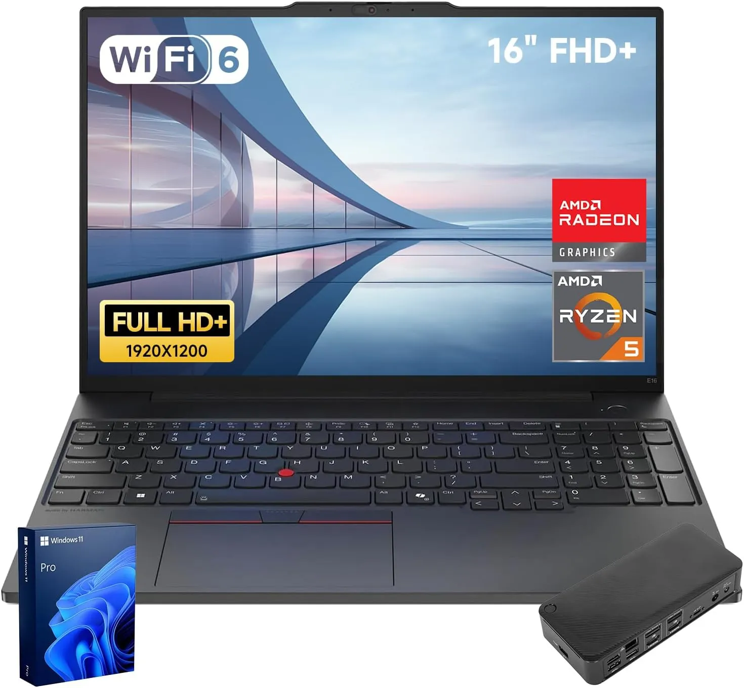 Lenovo ThinkPad E16 Gen 2 Business Laptop, 16" FHD  Display, AMD Ryzen 5 7535U, 32GB DDR5 RAM, 1TB SSD, Fingerprint, Backlit, Wi-Fi 6, Windows 11 Pro, Bundle with Targus USB-C 100W Docking Station