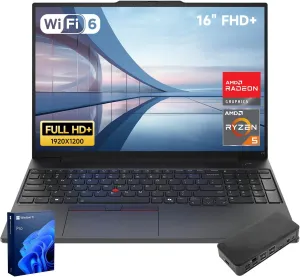 Lenovo ThinkPad E16 Gen 2 Business Laptop, 16" FHD  Display, AMD Ryzen 5 7535U, 32GB DDR5 RAM, 1TB SSD, Fingerprint, Backlit, Wi-Fi 6, Windows 11 Pro, Bundle with Targus USB-C 100W Docking Station