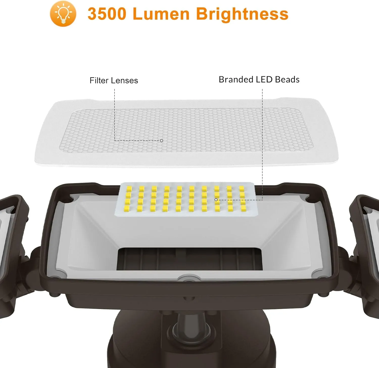 LEPOWER 3500LM Dusk to Dawn Flood Light Outdoor,35W LED Flood Light, Outdoor Security Lights with Photocell, 3200K, IP65 Waterproof, Exterior Flood Lights for Garden, Garage, House, Backyard (Brown)