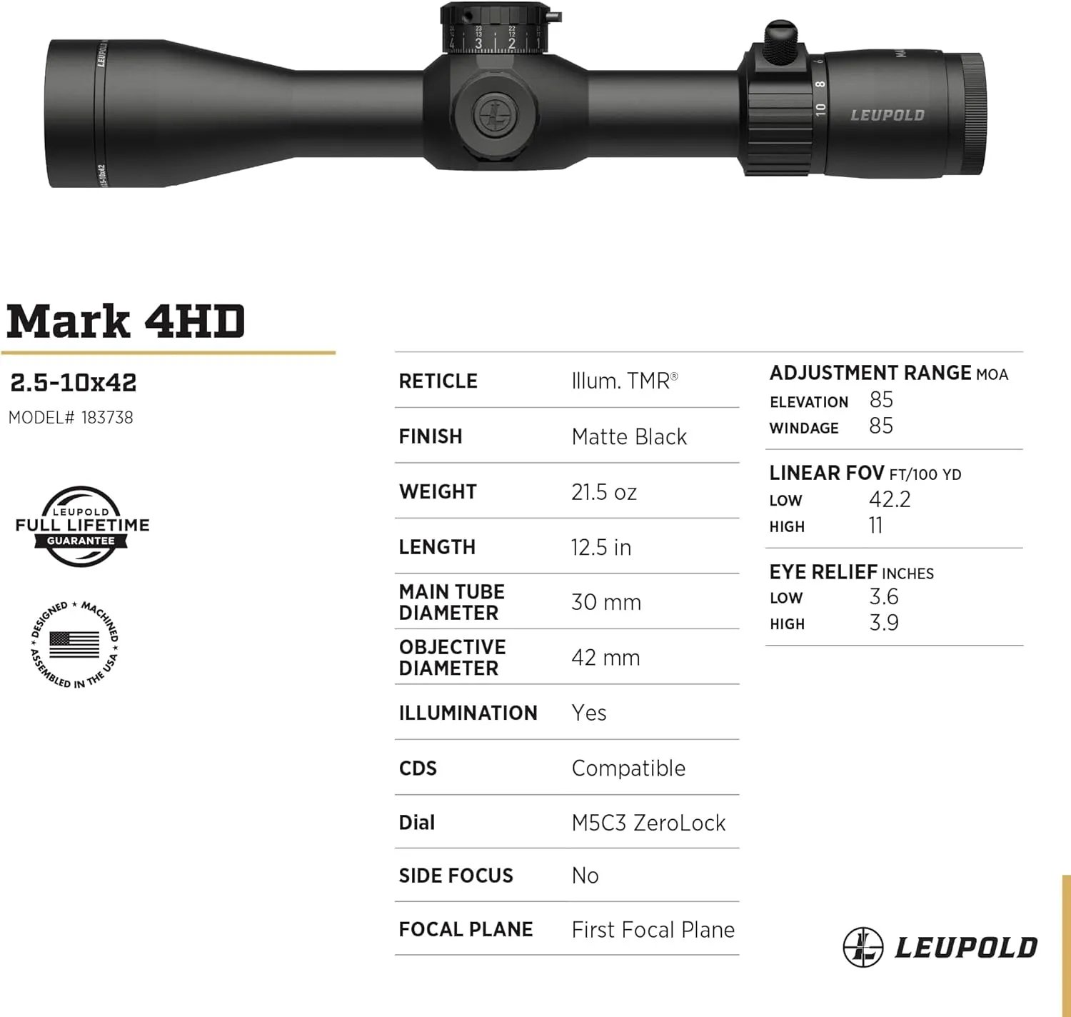 Leupold Mark 4HD 2.5-10x42 (30mm) Riflescope