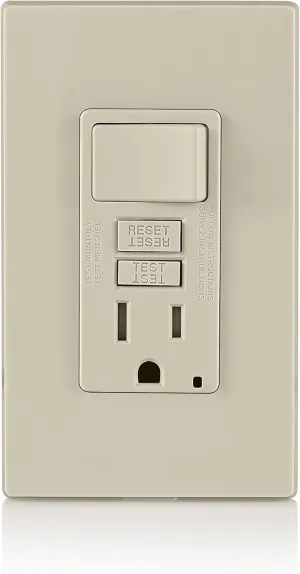 Leviton GFCI Combination Outlet with Switch, 15 Amp, Self Test, Tamper-Resistant with LED Indicator Light, Saves Space, GFSW1-T, Light Almond