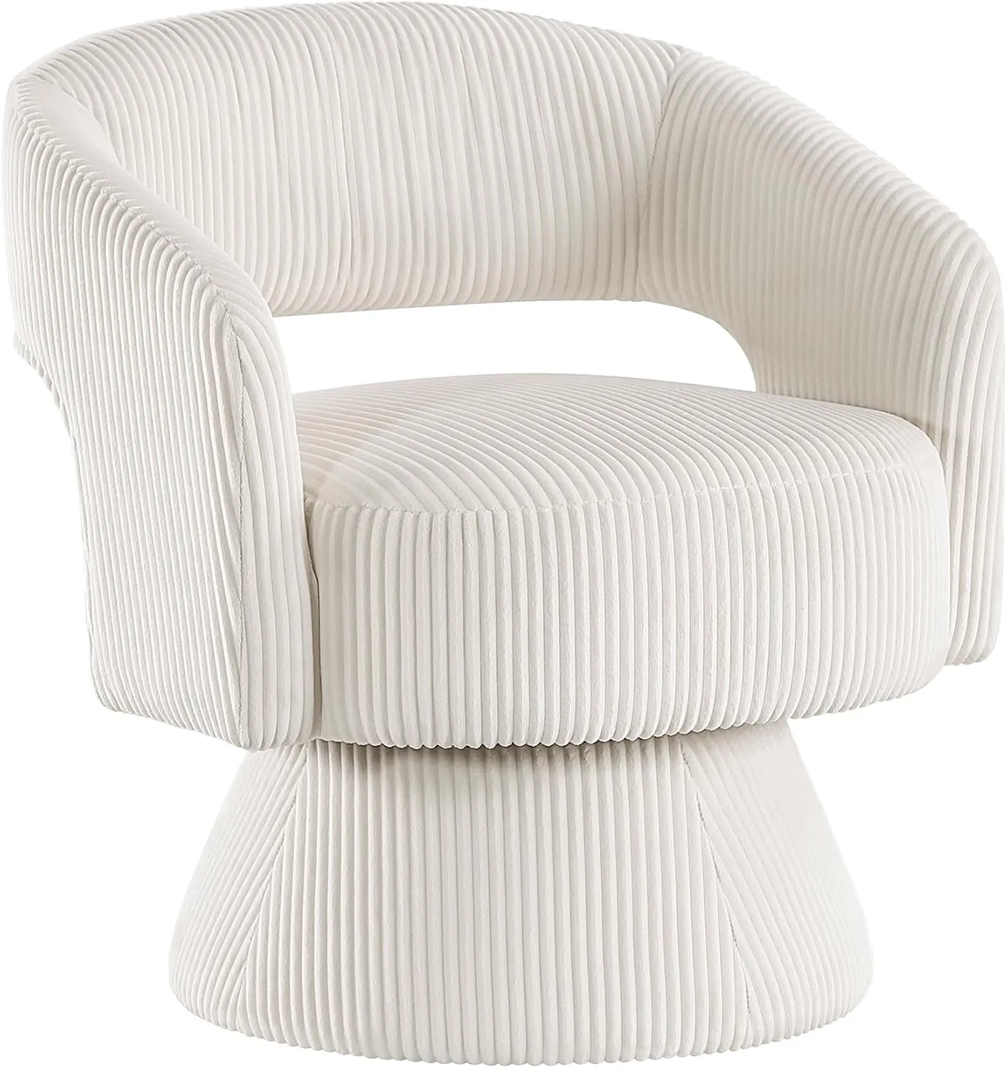 Lexicon 360 Degree Swivel Accent Chair Arm Chair, Modern Comfy Corduroy Barrel Chair, Open Back Round Chair with Metal Swivel Base, Club Armchair for Living Room/Bedroom/Office, Beige