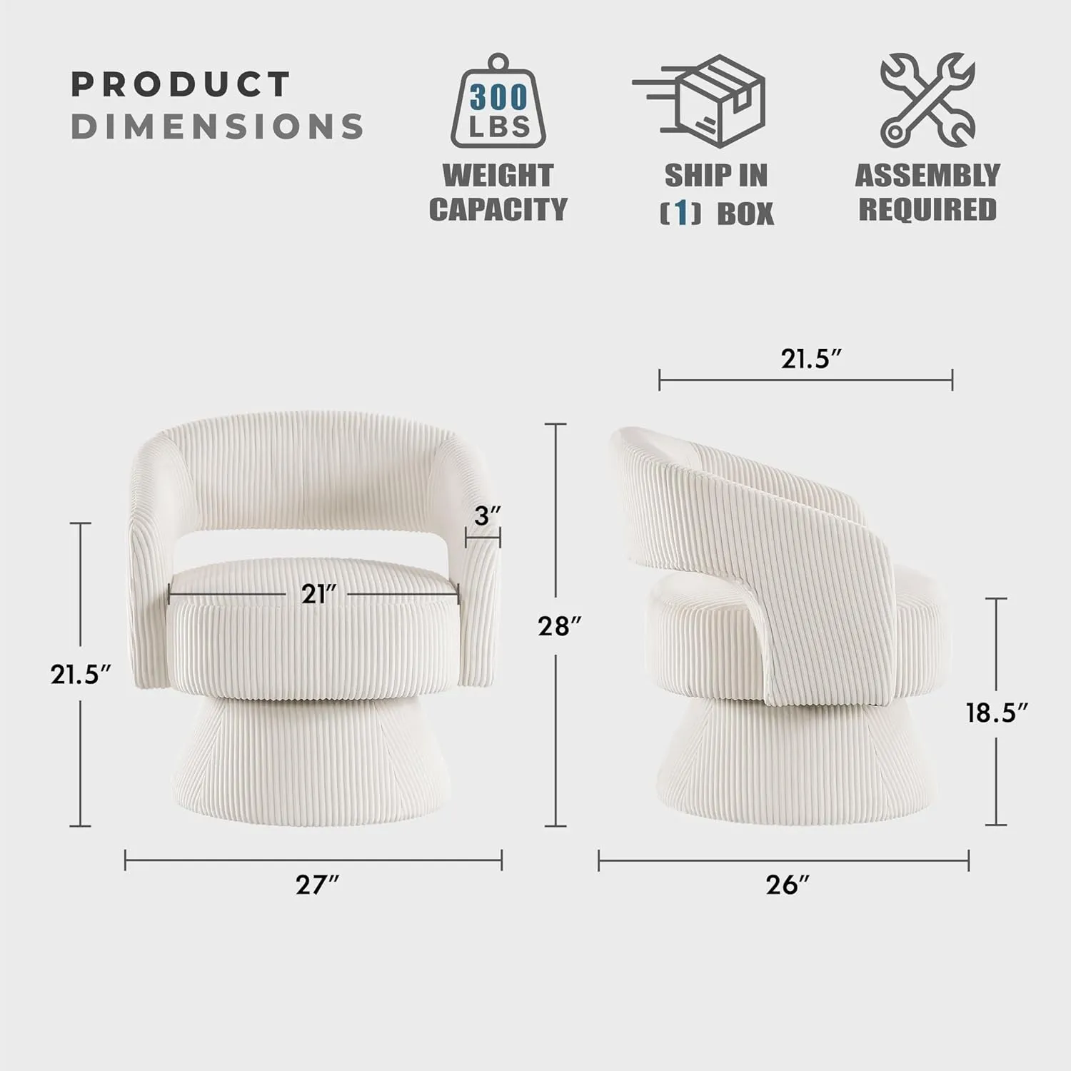 Lexicon 360 Degree Swivel Accent Chair Arm Chair, Modern Comfy Corduroy Barrel Chair, Open Back Round Chair with Metal Swivel Base, Club Armchair for Living Room/Bedroom/Office, Beige