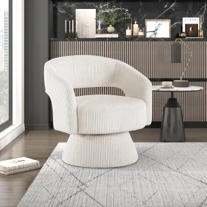 Lexicon 360 Degree Swivel Accent Chair Arm Chair, Modern Comfy Corduroy Barrel Chair, Open Back Round Chair with Metal Swivel Base, Club Armchair for Living Room/Bedroom/Office, Beige