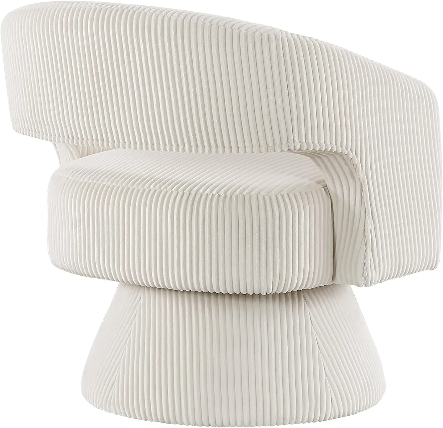 Lexicon 360 Degree Swivel Accent Chair Arm Chair, Modern Comfy Corduroy Barrel Chair, Open Back Round Chair with Metal Swivel Base, Club Armchair for Living Room/Bedroom/Office, Beige