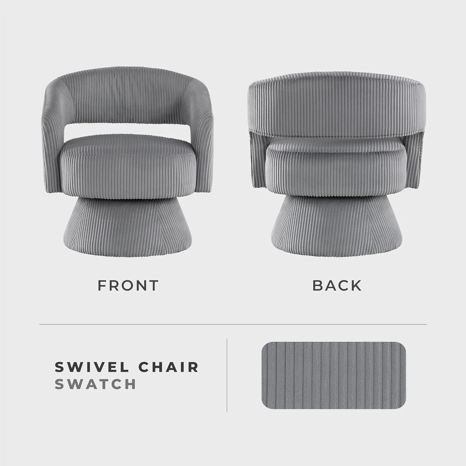 Lexicon 360 Degree Swivel Accent Chair Arm Chair, Modern Comfy Corduroy Barrel Chair, Open Back Round Chair with Metal Swivel Base, Club Armchair for Living Room/Bedroom/Office, Dark Gray
