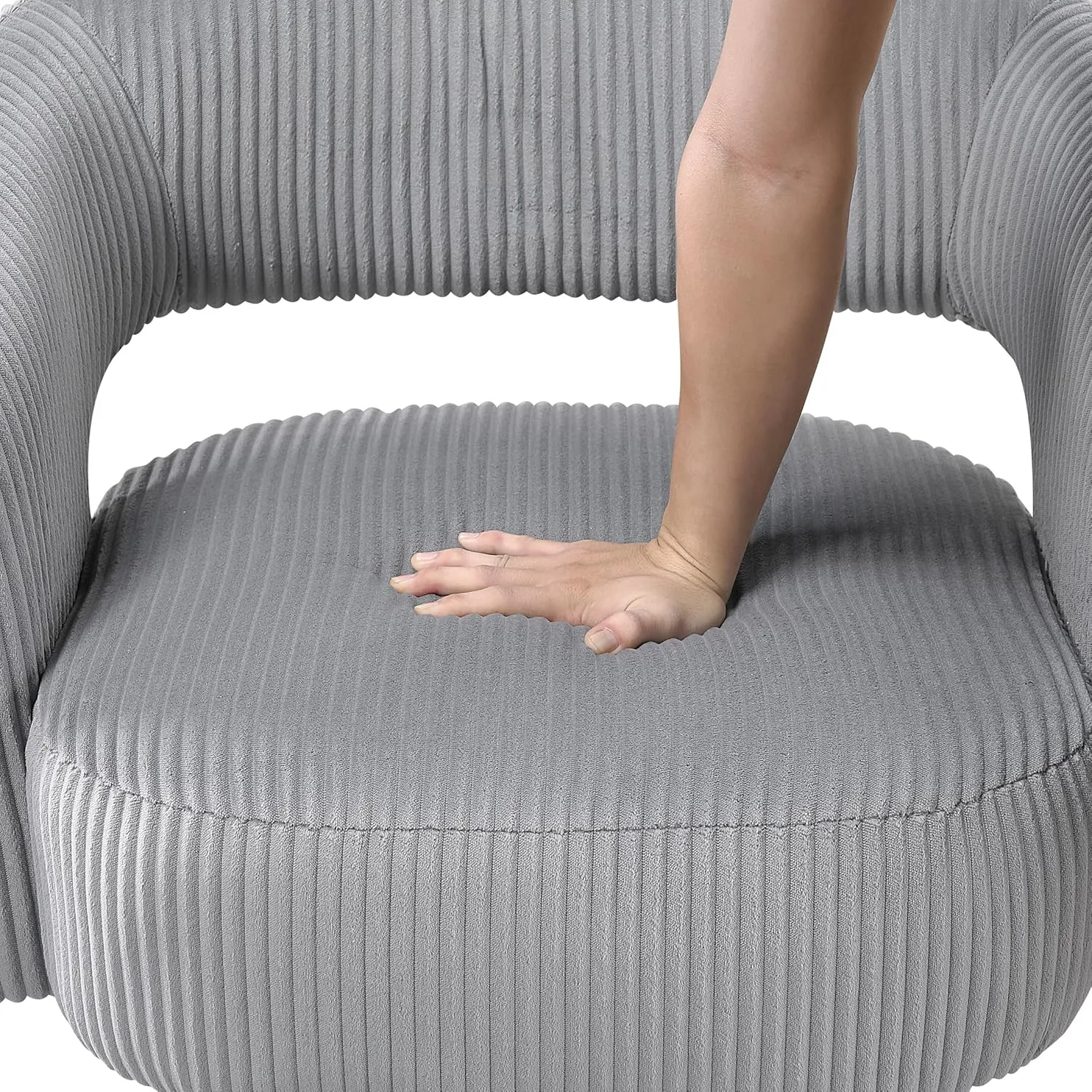 Lexicon 360 Degree Swivel Accent Chair Arm Chair, Modern Comfy Corduroy Barrel Chair, Open Back Round Chair with Metal Swivel Base, Club Armchair for Living Room/Bedroom/Office, Dark Gray