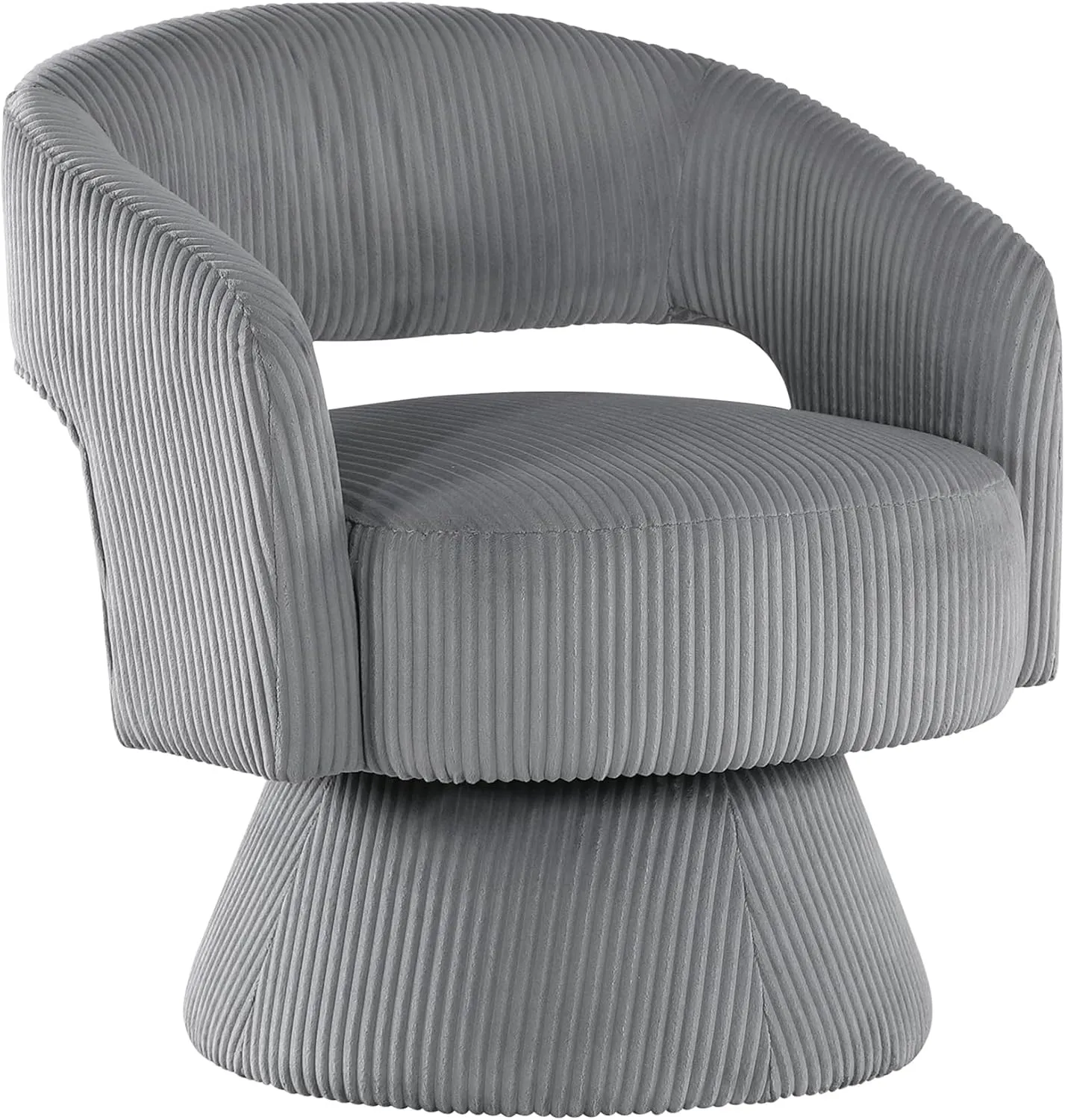 Lexicon 360 Degree Swivel Accent Chair Arm Chair, Modern Comfy Corduroy Barrel Chair, Open Back Round Chair with Metal Swivel Base, Club Armchair for Living Room/Bedroom/Office, Dark Gray