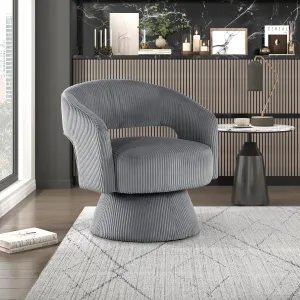 Lexicon 360 Degree Swivel Accent Chair Arm Chair, Modern Comfy Corduroy Barrel Chair, Open Back Round Chair with Metal Swivel Base, Club Armchair for Living Room/Bedroom/Office, Dark Gray