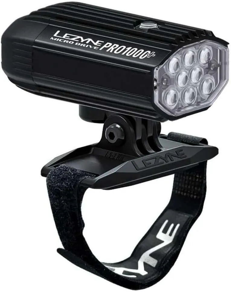 LEZYNE Helmet Micro Drive Pro 1000  Bicycle Front Light, White LED, 1000 Lumens, Black Aluminum Housing, Road, Mountain, Gravel Bike, USB-C Rechargeable | Includes GoPro Style Mount & Helmet Mount