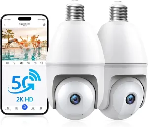 Light Bulb Security Camera - 5g 2K Lightbulb Security Cameras Wireless Outdoor EseeCloud, 360 Front Porch Light Camera Screw in Light Socket 7/24 Motion Sensor Color Night Vision 2-Way Audio