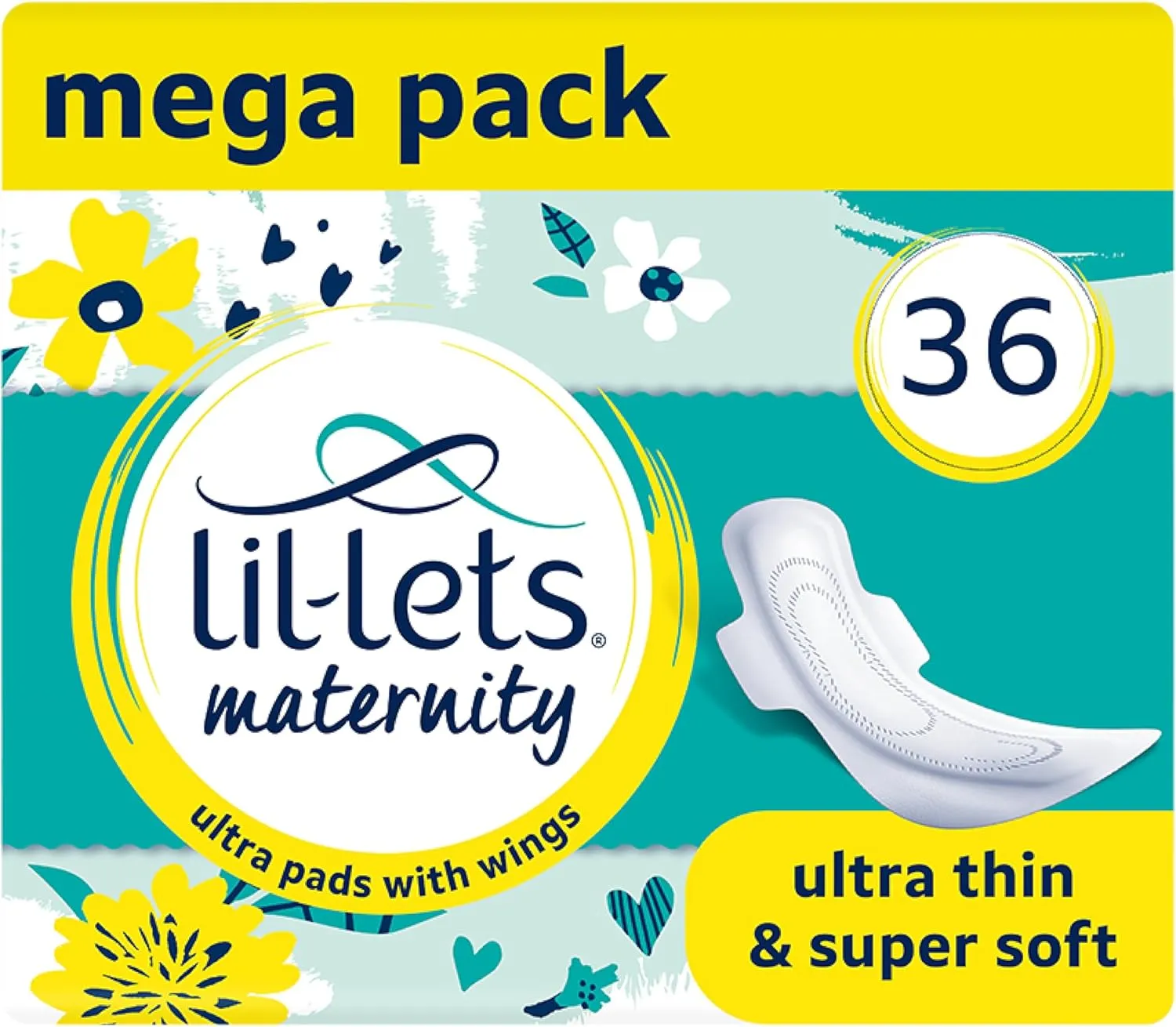 Lil-Lets Maternity Ultra Thin Pads with Wings – 36 Pack Bundle for Post-Natal Bleeding & Lighter Flow – Postpartum Essentials - Long, Extra Absorbent, Soft & Cushioned Maternity Towels, Fragrance-Free