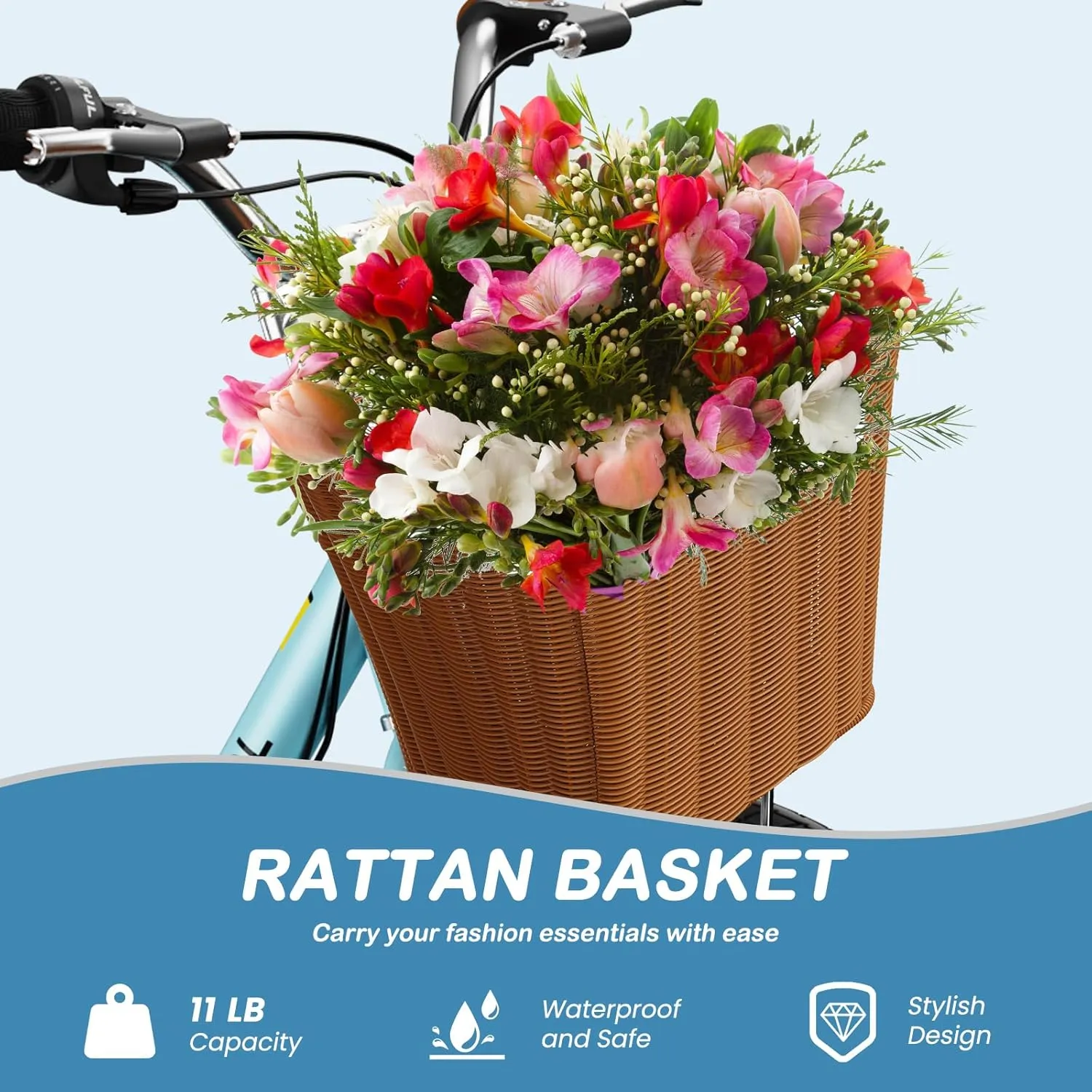 LILYPELLE Womens Bike, 7 Speed Bike for Adults Women with Ratten Basket & Rack, Beach Cruiser Bikes for Women, Womens Bicycle for Commuting, Step Through City Bikes for Women Adults Ladies
