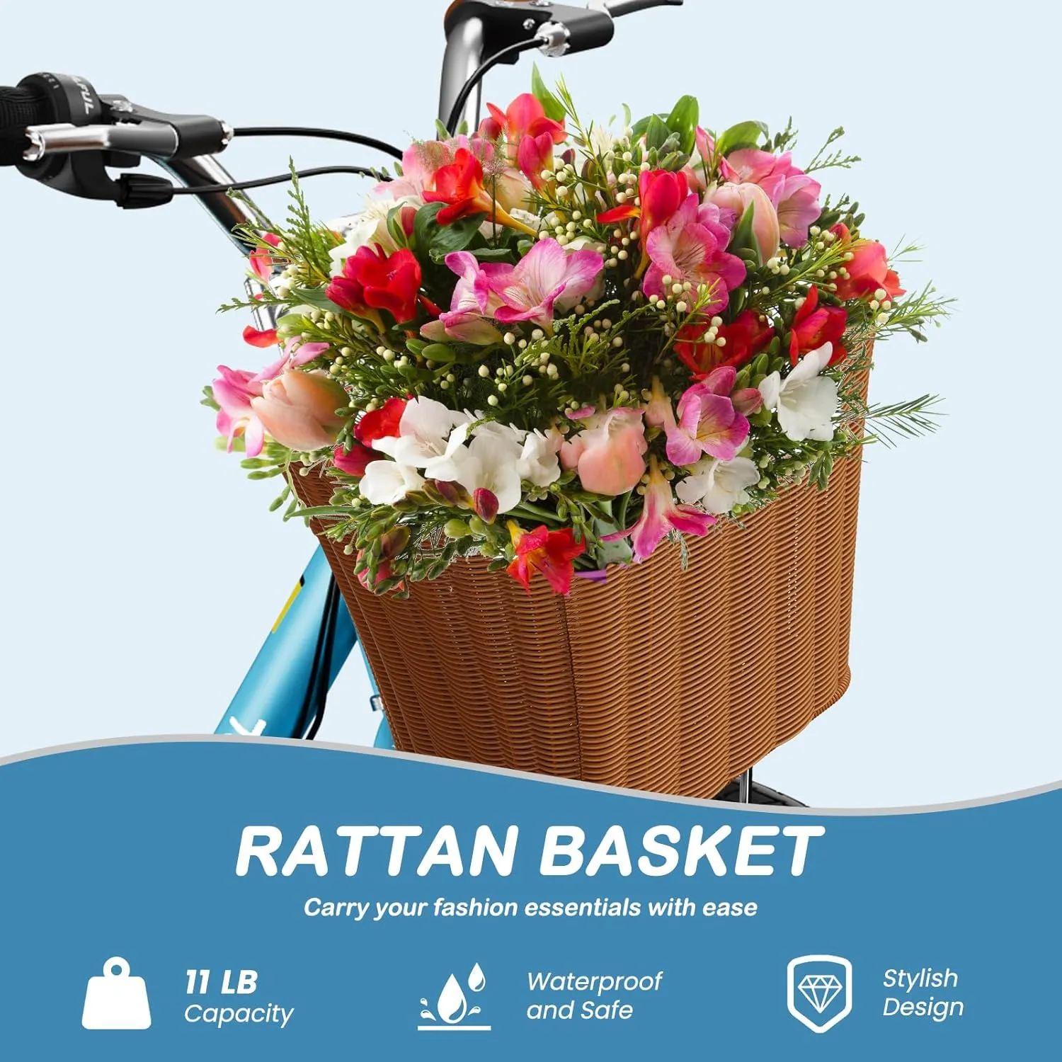 LILYPELLE Womens Bike, 7 Speed Bike for Adults Women with Ratten Basket & Rack, Beach Cruiser Bikes for Women, Womens Bicycle for Commuting, Step Through City Bikes for Women Adults Ladies