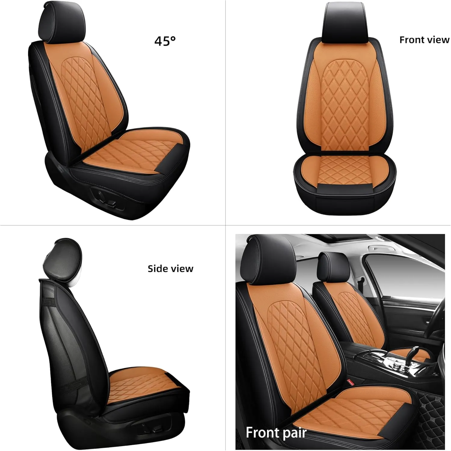 LINGVIDO Waterproof Faux Leather Automotive Seat Covers - Protect Your Car Seats with Full Set of Universal Fit Cushioned Protectors for SUV, Trucks, and Cars (Front Set, Back & Brown).