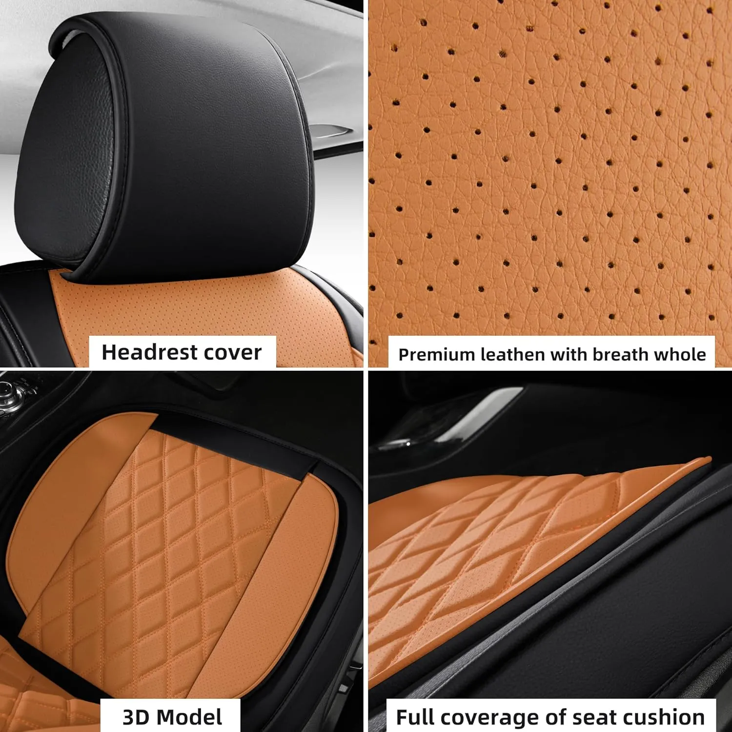 LINGVIDO Waterproof Faux Leather Automotive Seat Covers - Protect Your Car Seats with Full Set of Universal Fit Cushioned Protectors for SUV, Trucks, and Cars (Front Set, Back & Brown).