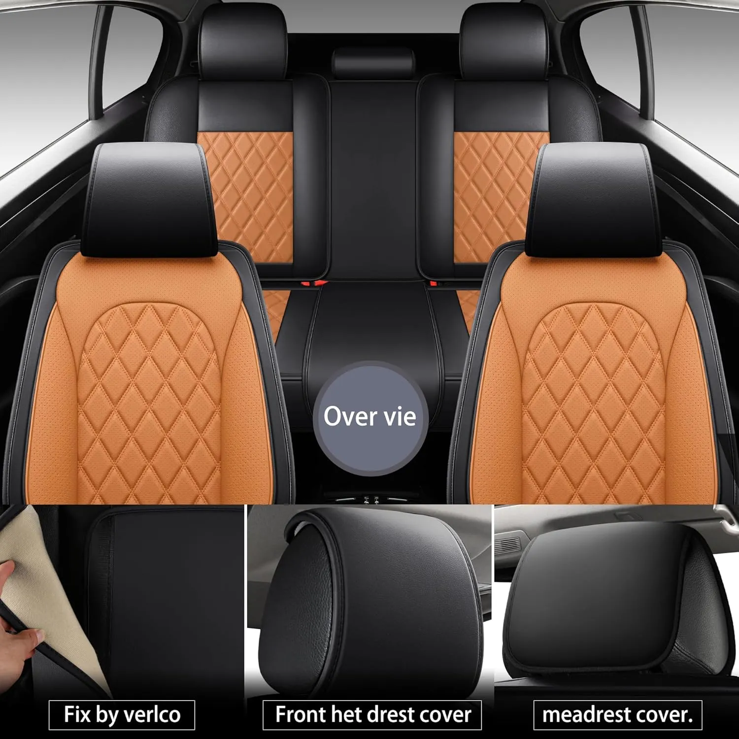 LINGVIDO Waterproof Faux Leather Automotive Seat Covers - Protect Your Car Seats with Full Set of Universal Fit Cushioned Protectors for SUV, Trucks, and Cars (Front Set, Back & Brown).