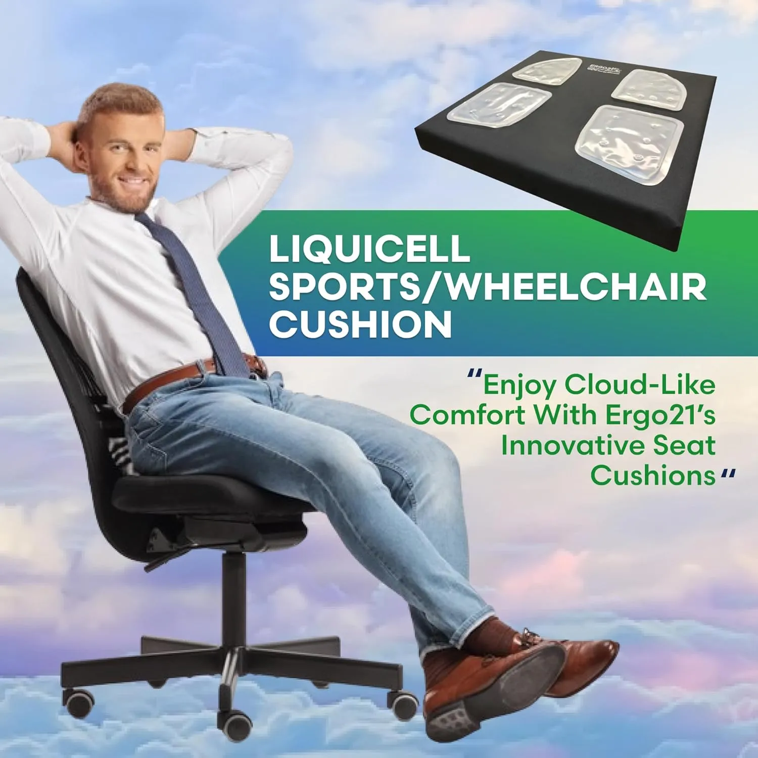 LiquiCell Sports Wheelchair Cushion, Pressure Relief Seat Cushion for Seniors, Obese, Office Chair, Car! Bye Bye Tailbone & Back Pain as LiquiCell Improves Blood Flow by 150%! Made in USA