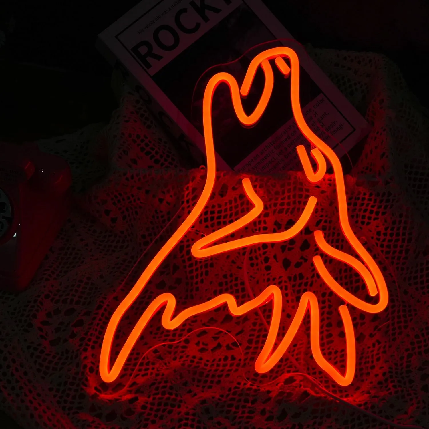 LISIGNVE Wolf Neon Sign Red Led Cute Wolf Neon Lights for Wall Decor Dimmable USB Bedroom Sign Lights for Kids Room Home Decor Party Gifts