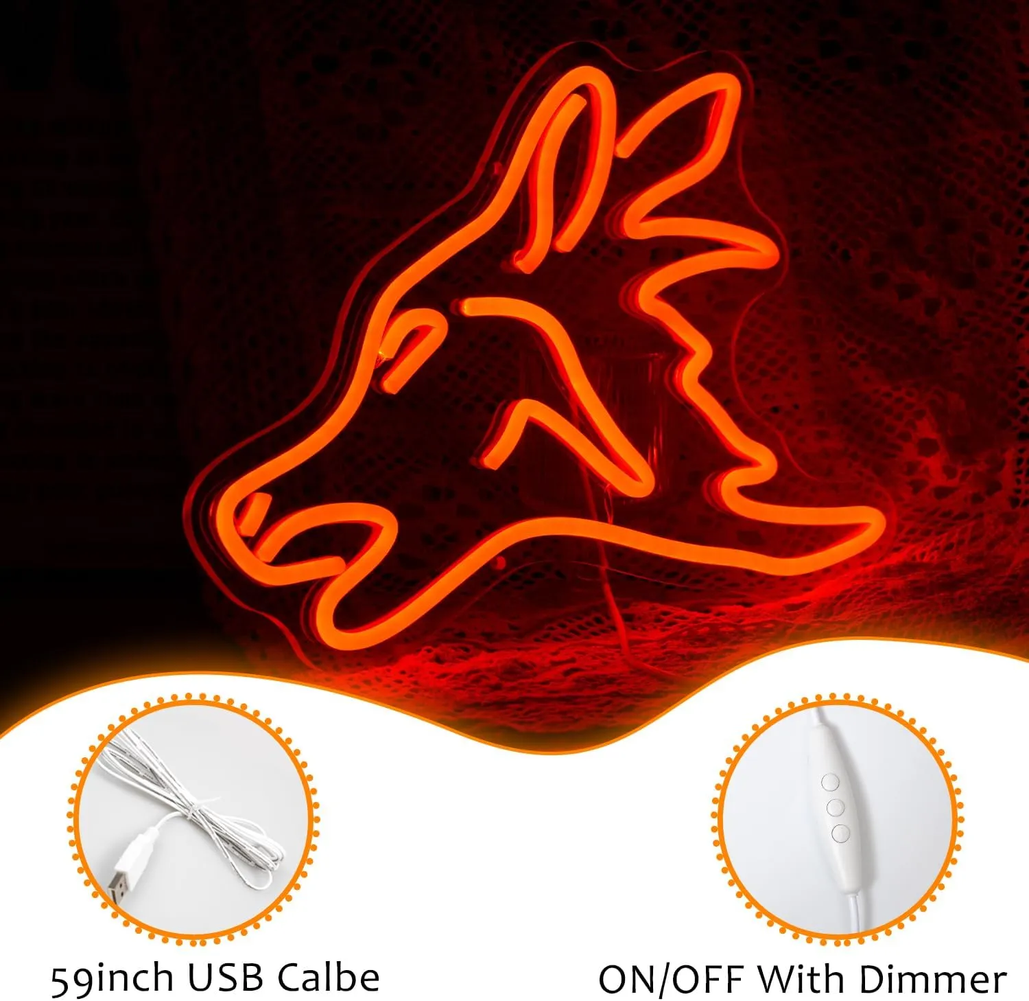 LISIGNVE Wolf Neon Sign Red Led Cute Wolf Neon Lights for Wall Decor Dimmable USB Bedroom Sign Lights for Kids Room Home Decor Party Gifts