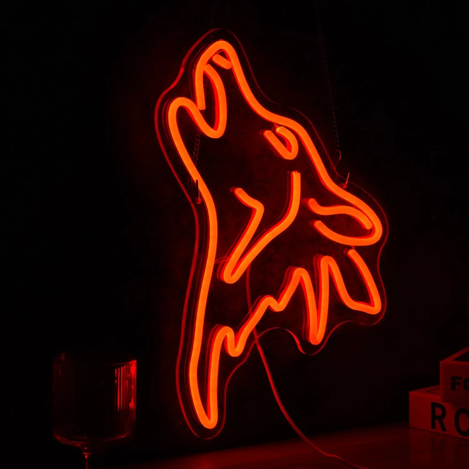 LISIGNVE Wolf Neon Sign Red Led Cute Wolf Neon Lights for Wall Decor Dimmable USB Bedroom Sign Lights for Kids Room Home Decor Party Gifts
