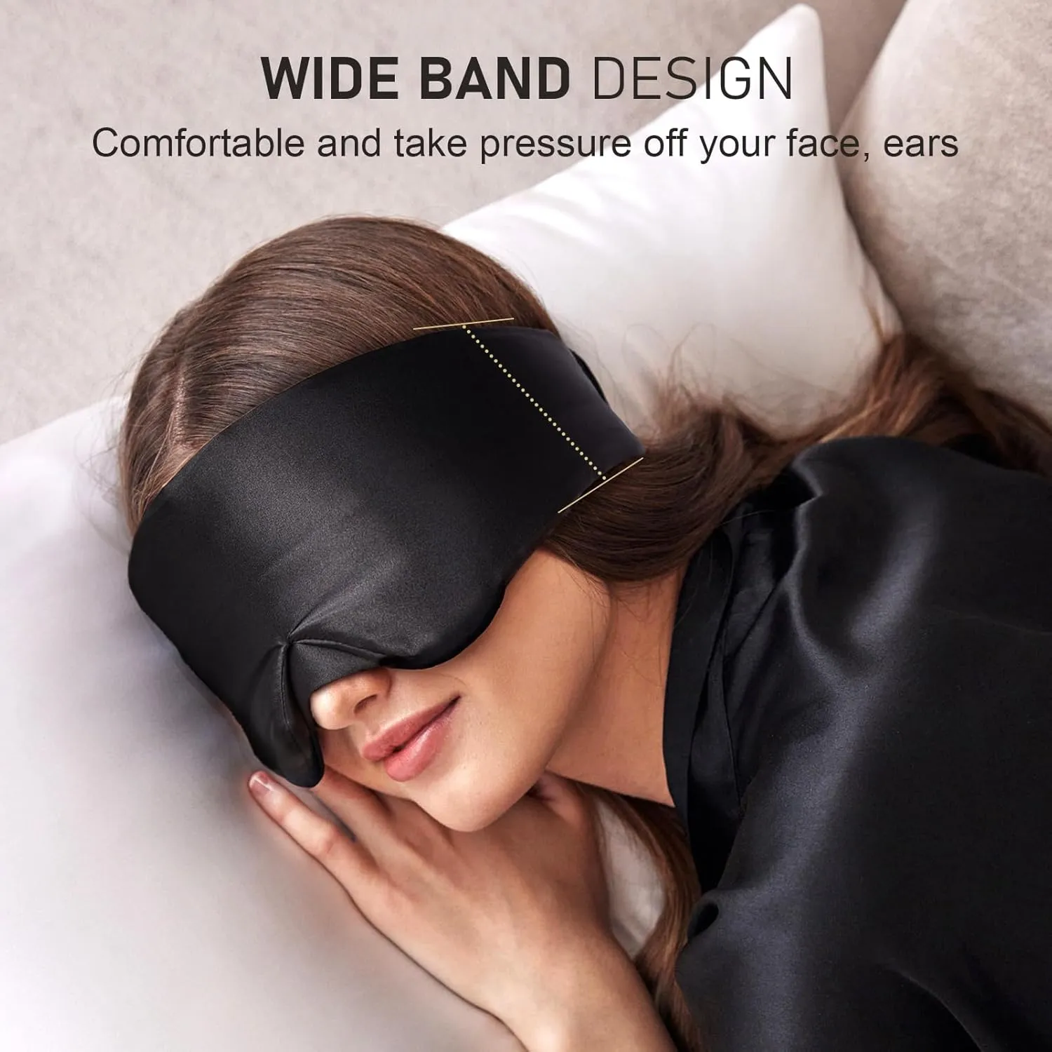 LitBear Silk Sleep Mask, 22 Momme Mulberry Silk Light Blocking, Face-Hugging Padded Eye Cover with Adjustable Hook and Loop Band (Black)