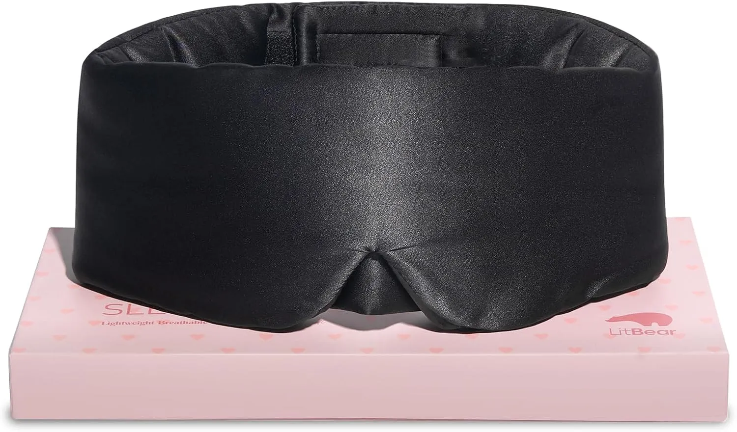 LitBear Silk Sleep Mask, 22 Momme Mulberry Silk Light Blocking, Face-Hugging Padded Eye Cover with Adjustable Hook and Loop Band (Black)