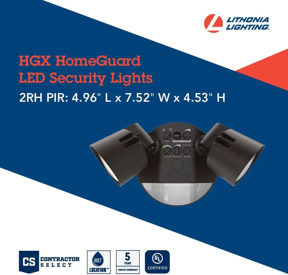 Lithonia Lighting HGX LED 2RH ALO SWW2 120 PIR DDB M2 HomeGuard Security Flood Lights 2150-2600 Lumens, 2-Light, Photocell Sensor and Motion Detection, Dark Bronze