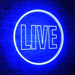 Live Neon Lights Sign, USB Powered Live On Air Led Light Sign, Dimmable Wall Décor Round Live Streaming Neon Night Light LED Sign for Streamer, Gamer, Game Room, Studio Decor (Blue)