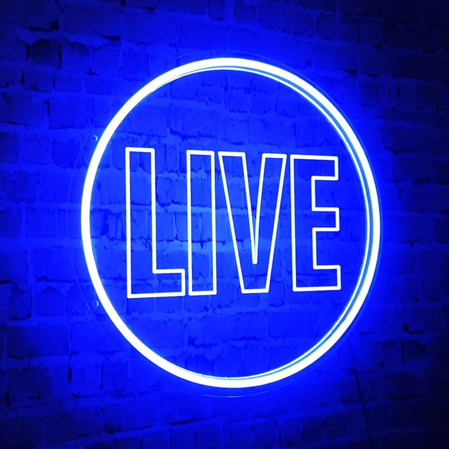 Live Neon Lights Sign, USB Powered Live On Air Led Light Sign, Dimmable Wall Décor Round Live Streaming Neon Night Light LED Sign for Streamer, Gamer, Game Room, Studio Decor (Blue)