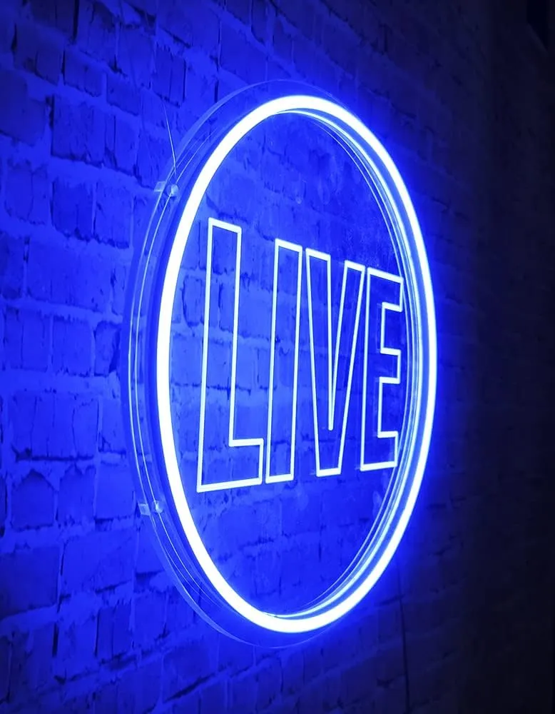Live Neon Lights Sign, USB Powered Live On Air Led Light Sign, Dimmable Wall Décor Round Live Streaming Neon Night Light LED Sign for Streamer, Gamer, Game Room, Studio Decor (Blue)