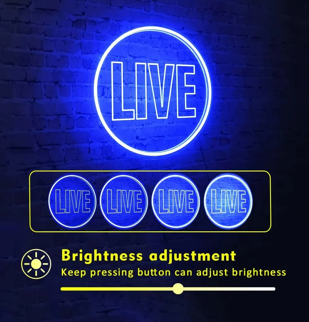 Live Neon Lights Sign, USB Powered Live On Air Led Light Sign, Dimmable Wall Décor Round Live Streaming Neon Night Light LED Sign for Streamer, Gamer, Game Room, Studio Decor (Blue)