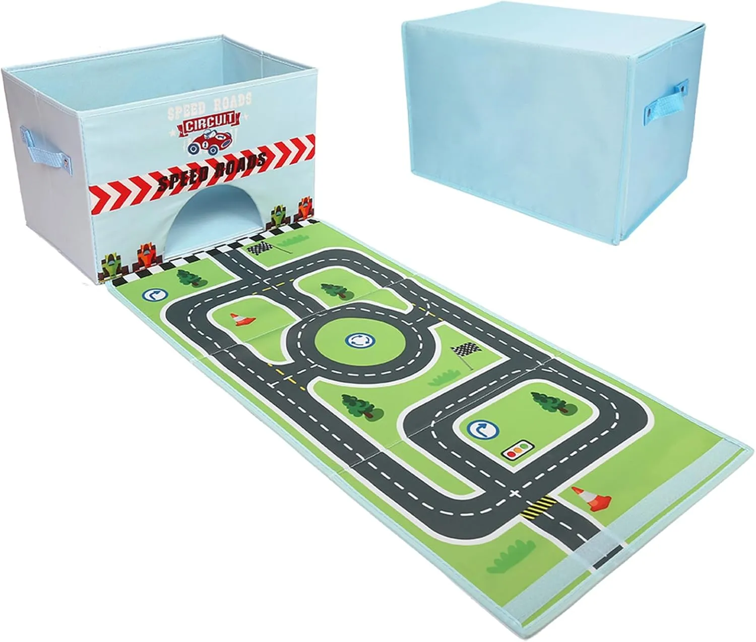 Livememory Toy Cars Garage Box - 2 in 1 Toy Car Storage Car Toys Storage Box with Speed Roads (Not Included Cars)-Sky Blue